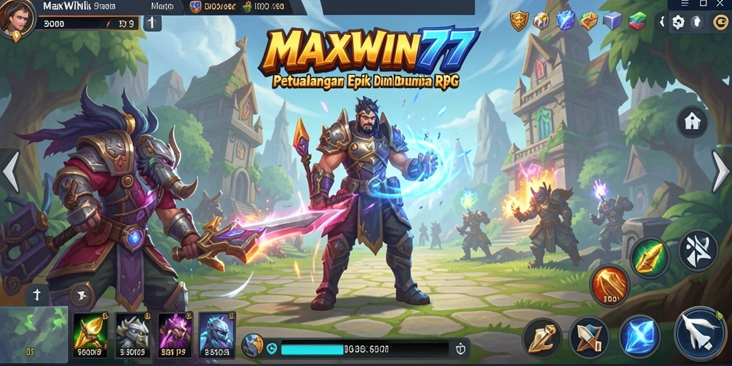 Screenshot gameplay MAXWIN77 yang menunjukkan pertarungan epik dan petualangan seru.