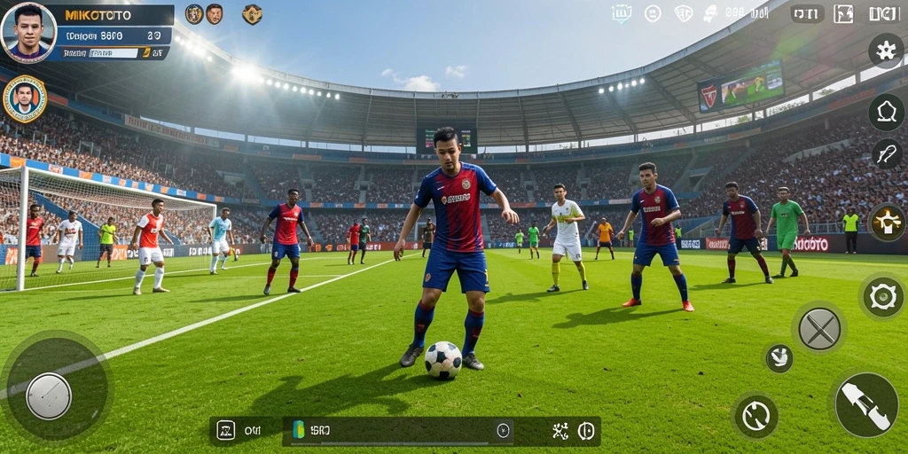 Screenshot gameplay <strong>MIKOTOTO</strong> dengan aksi sepak bola yang seru.