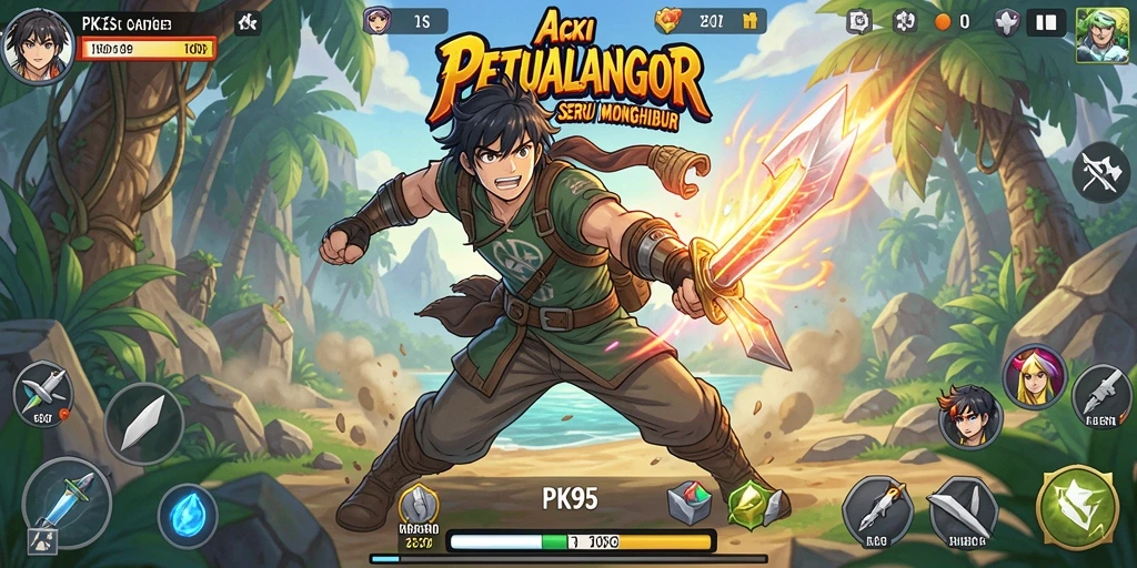 Screenshot gameplay PK95 menampilkan aksi seru karakter Anime.