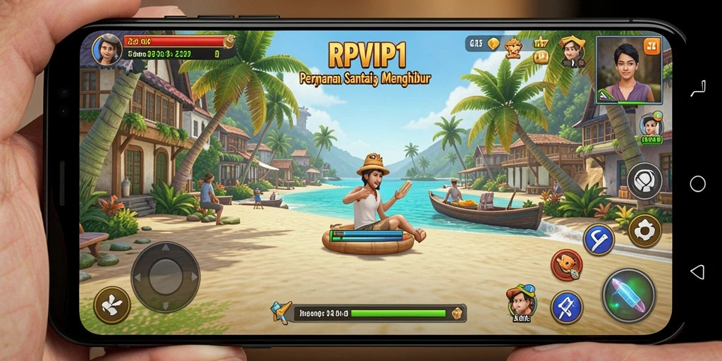 Screenshot utama menunjukkan gameplay RPVIP1 yang menarik dan penuh warna.