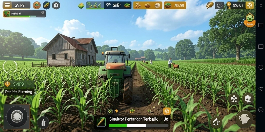 Screenshot gameplay SVIP9 menampilkan kebun yang indah dan aktif.