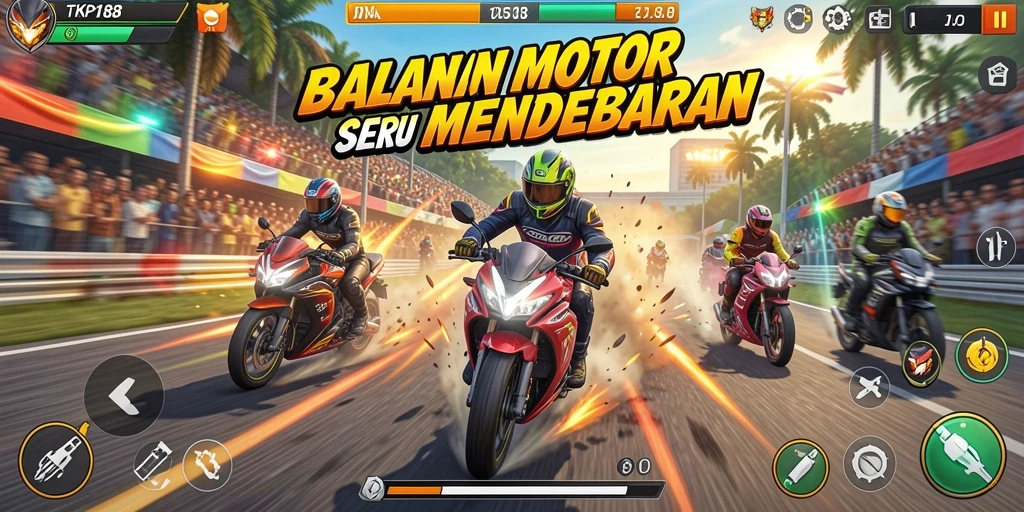 Tampilan gameplay TKP188 yang mendebarkan dalam balapan motor.