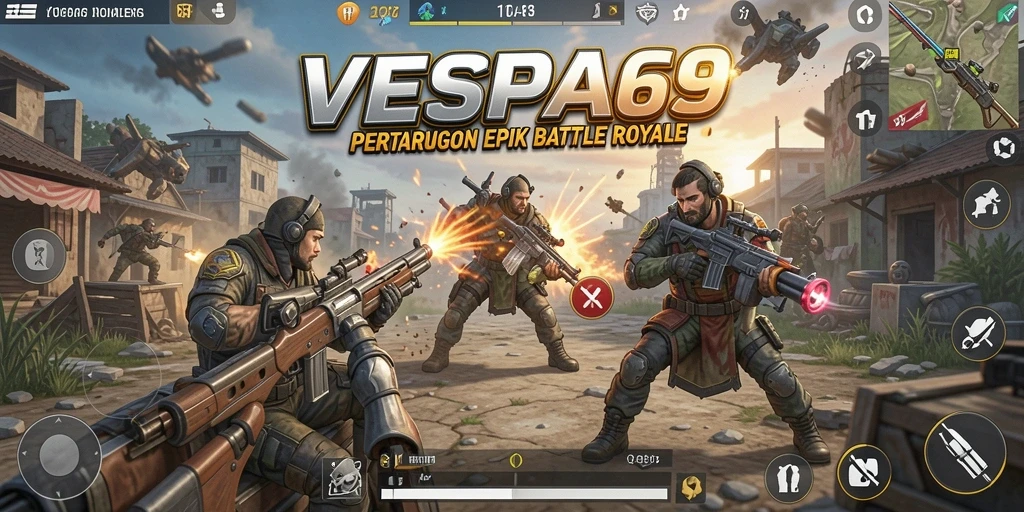 Tampilan gameplay mendebarkan di VESPA69 yang penuh aksi Battle Royale.